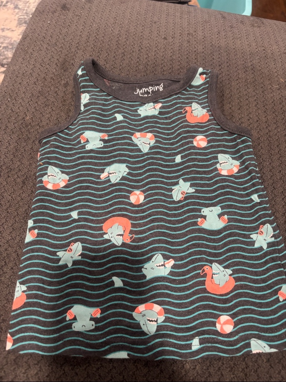 🟢10/$10 - Jumping Beans Teal & Coral Shark Print Tank Top for Kids